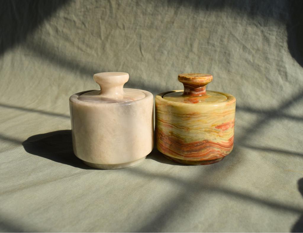 Marble Salt Cellar with Lid - Set of Two 3" Salt and Pepper Cellar, Salt Jar, Sugar Pot, Salt Box, Sugar Bowl