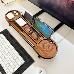 Wood Desk Organizer with Customizable Tablet and Phone Stand