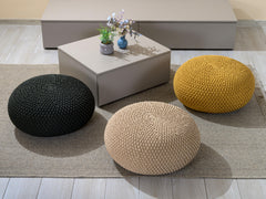 Knitted Floor Pillow, Round Cushion, 30 cm Diameter, 16 cm Height, 100% Cotton