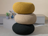 Knitted Floor Pillow, Round Cushion, 30 cm Diameter, 16 cm Height, 100% Cotton