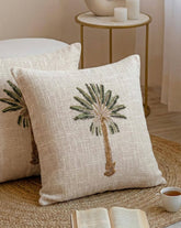 Palm Tree Block Print Cushion – Decorative Tropical Cotton Pillow – Aesthetic Summer Room Decor - Set of 2