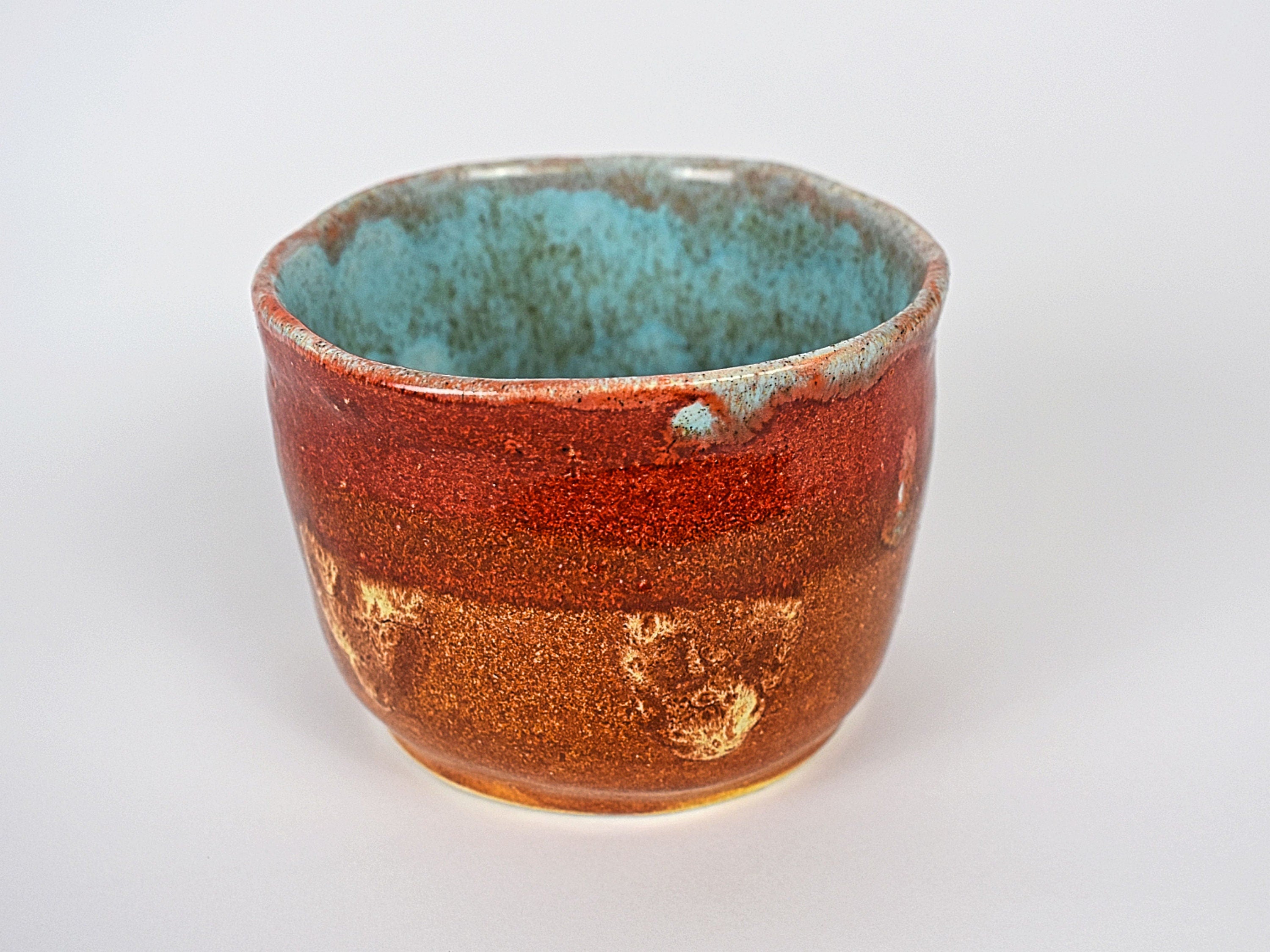 Ceramic Handbuilt Organiser, Blue And Orange Pot 11 cm x 7 cm