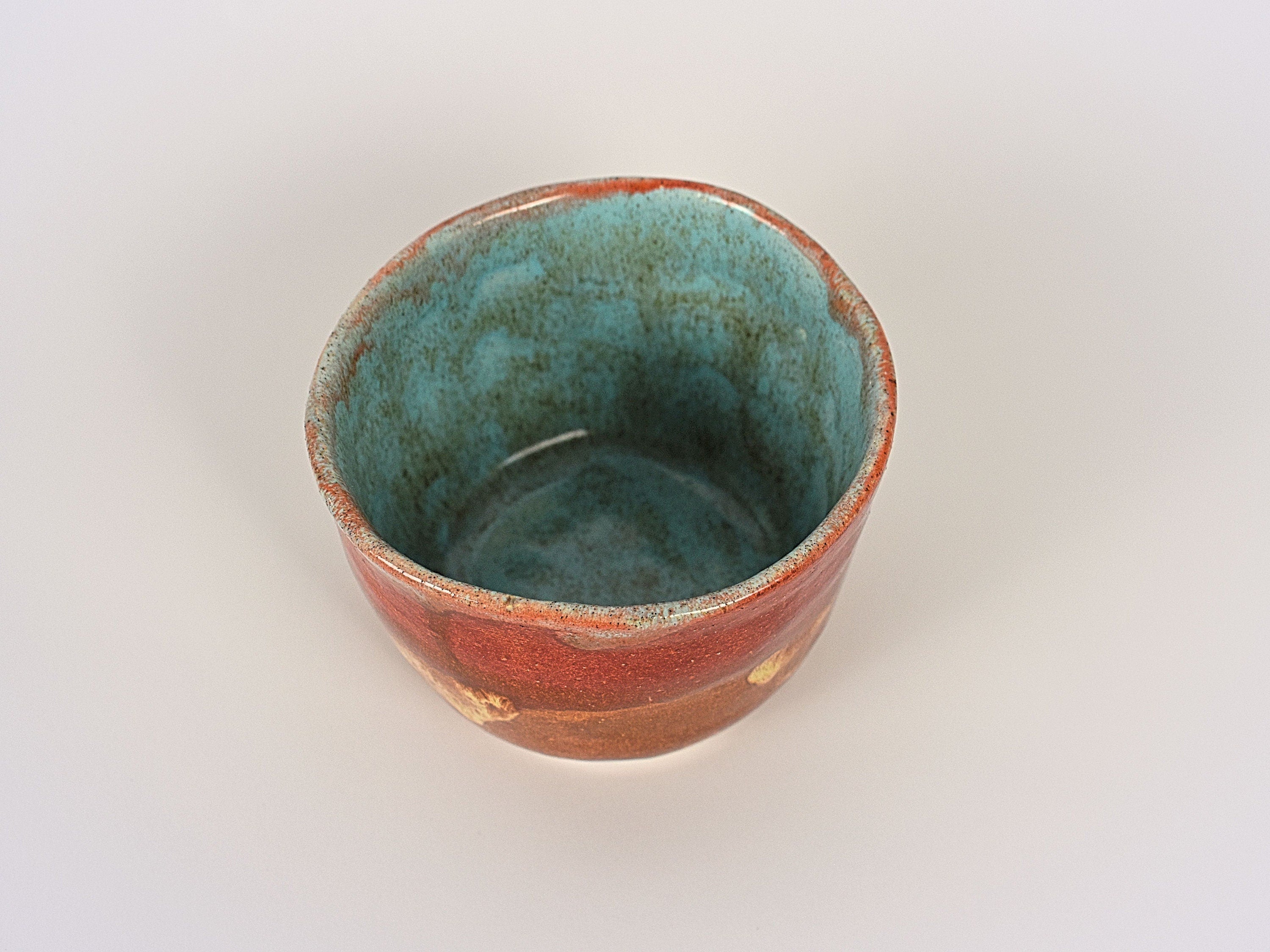 Ceramic Handbuilt Organiser, Blue And Orange Pot 11 cm x 7 cm