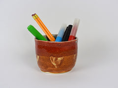 Ceramic Handbuilt Organiser, Blue And Orange Pot 11 cm x 7 cm
