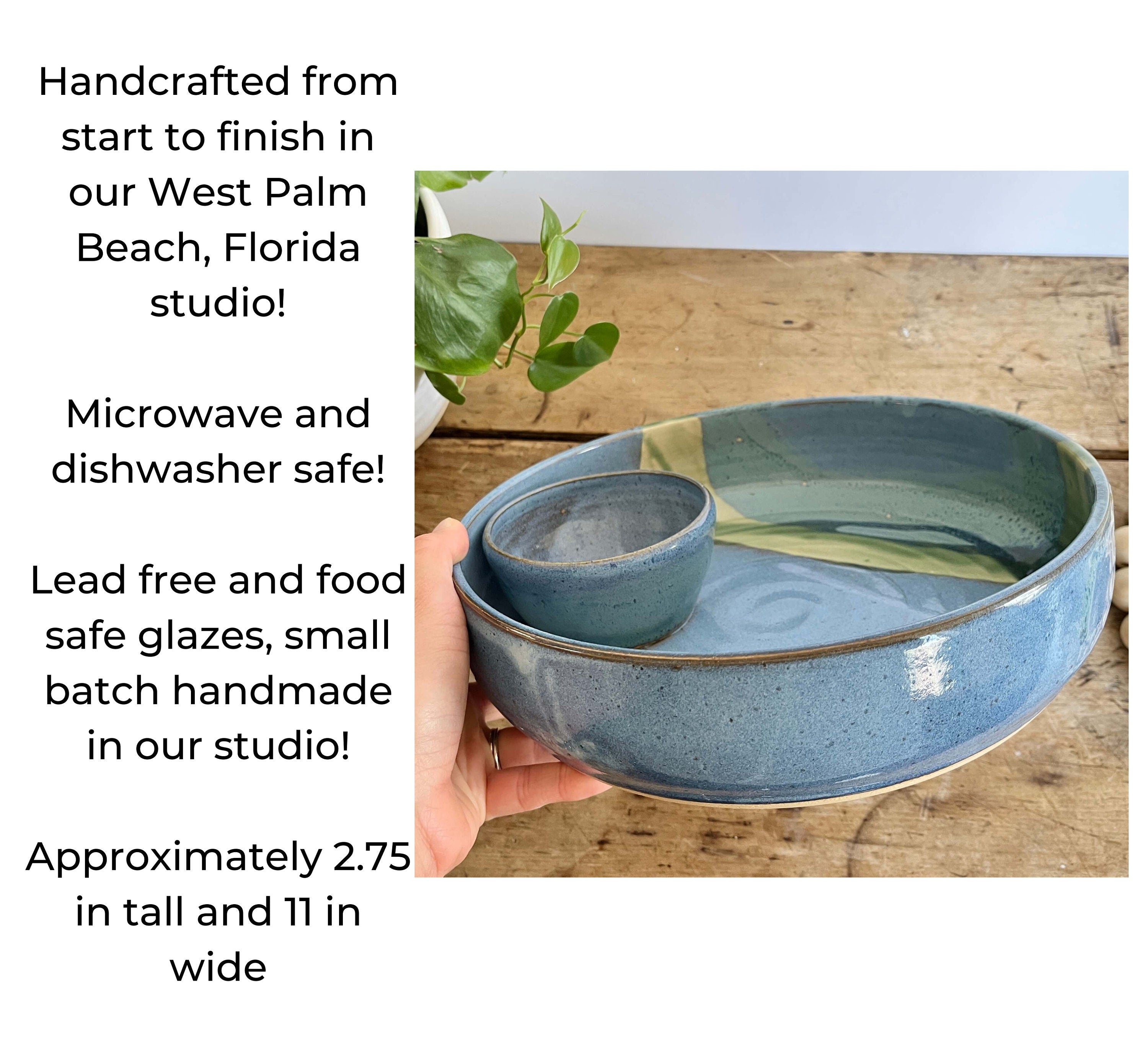 Large Chip and Dip Bowl, Cream Colored Pottery Serving Bowl