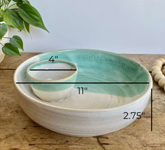 Large Chip and Dip Bowl, Cream Colored Pottery Serving Bowl