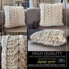 Warm Cream Hand Knit Pillow Cover, Chunky Hand Knit Pillow Cover, Cable Knit Pillow Case, Home Decorative, Knitted Throw Pillow