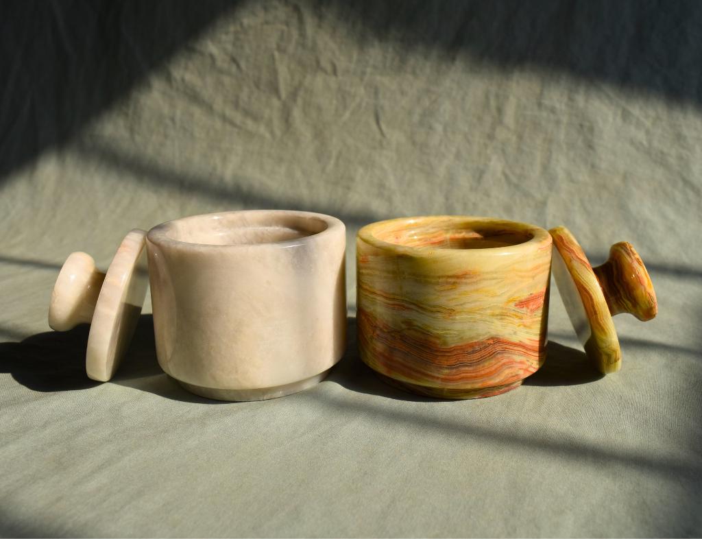 Marble Salt Cellar with Lid - Set of Two 3" Salt and Pepper Cellar, Salt Jar, Sugar Pot, Salt Box, Sugar Bowl