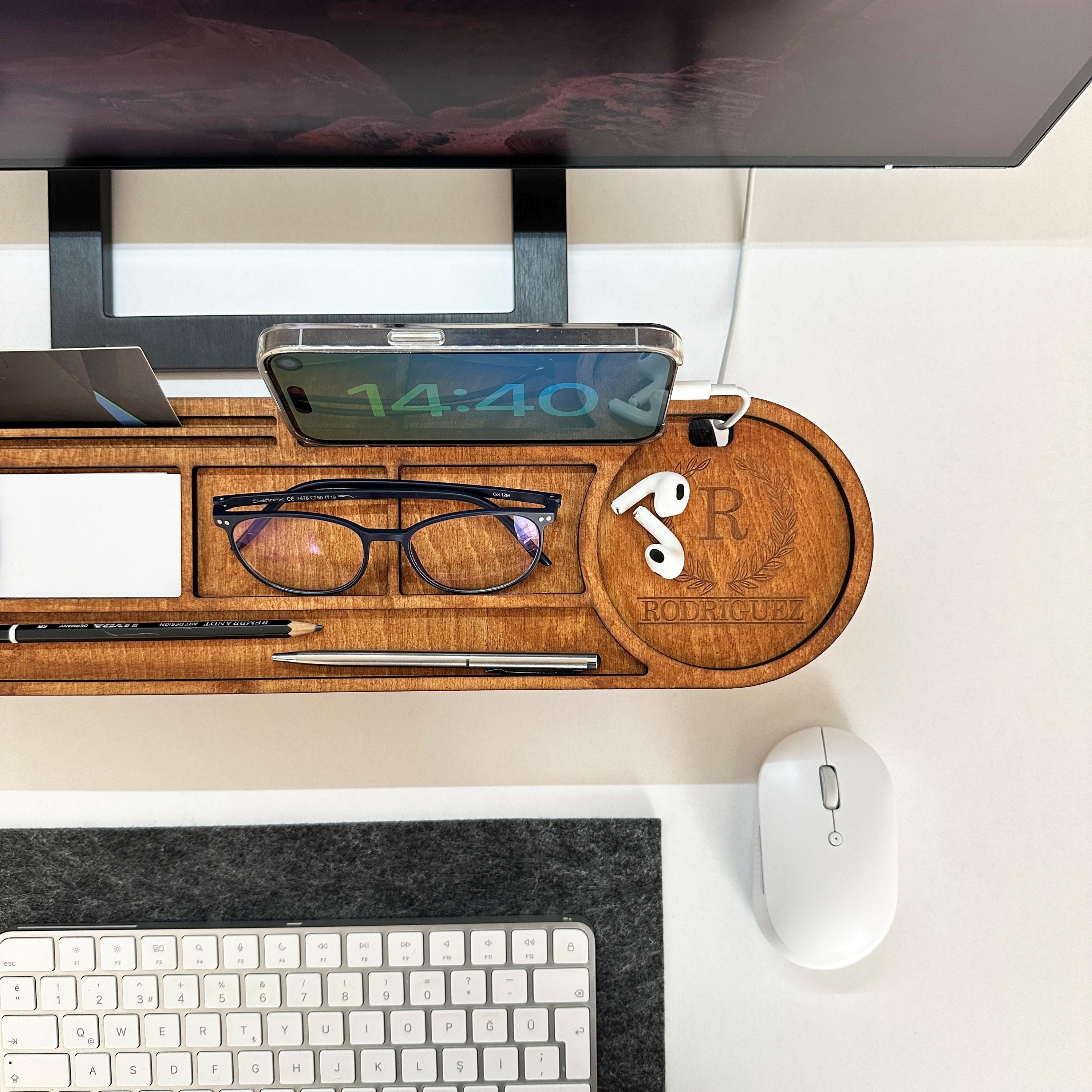 Wood Desk Organizer with Customizable Tablet and Phone Stand