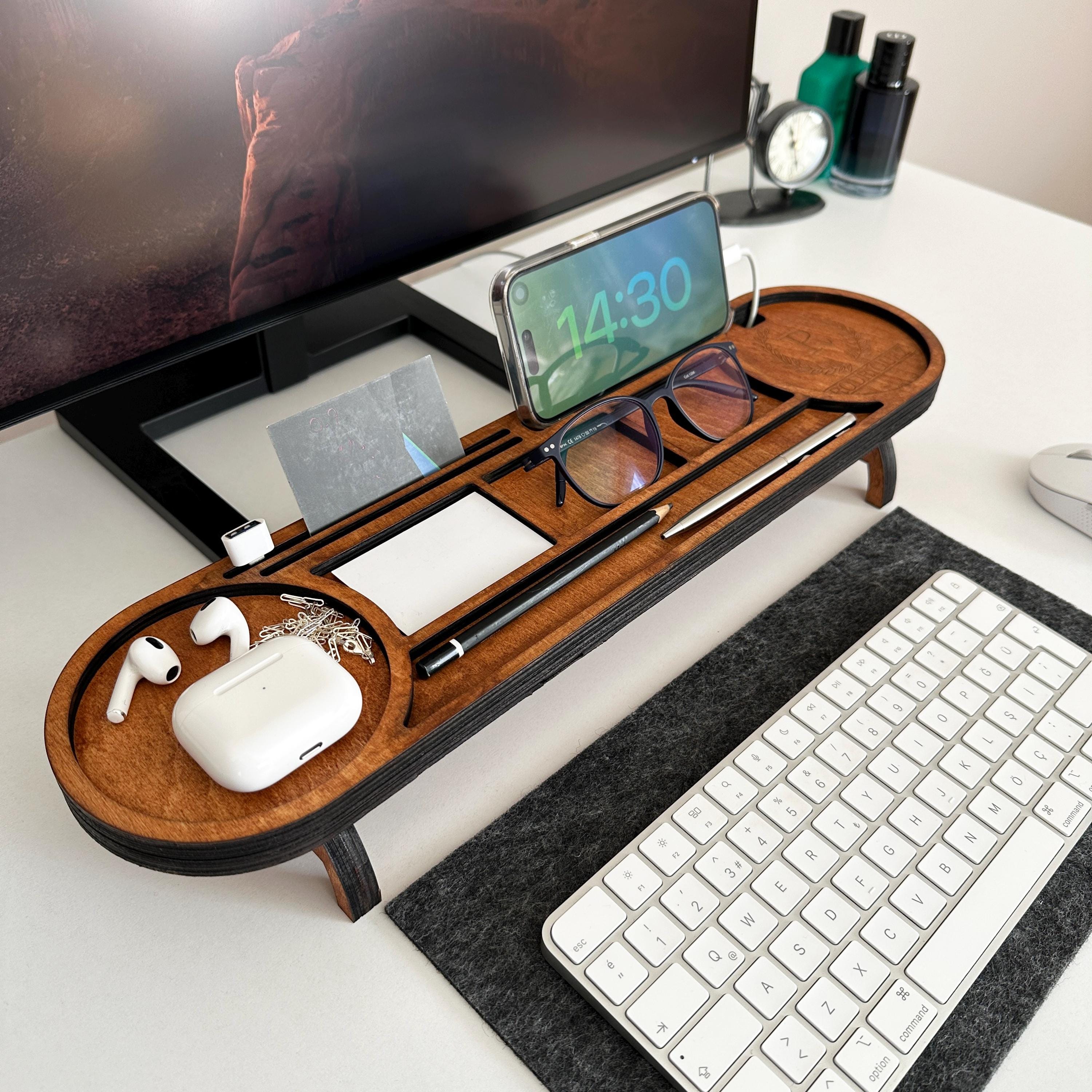 Wood Desk Organizer with Customizable Tablet and Phone Stand
