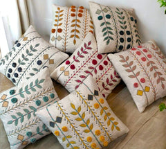 Floral Embroidered Pillow Cover: Boho Cotton Cushion