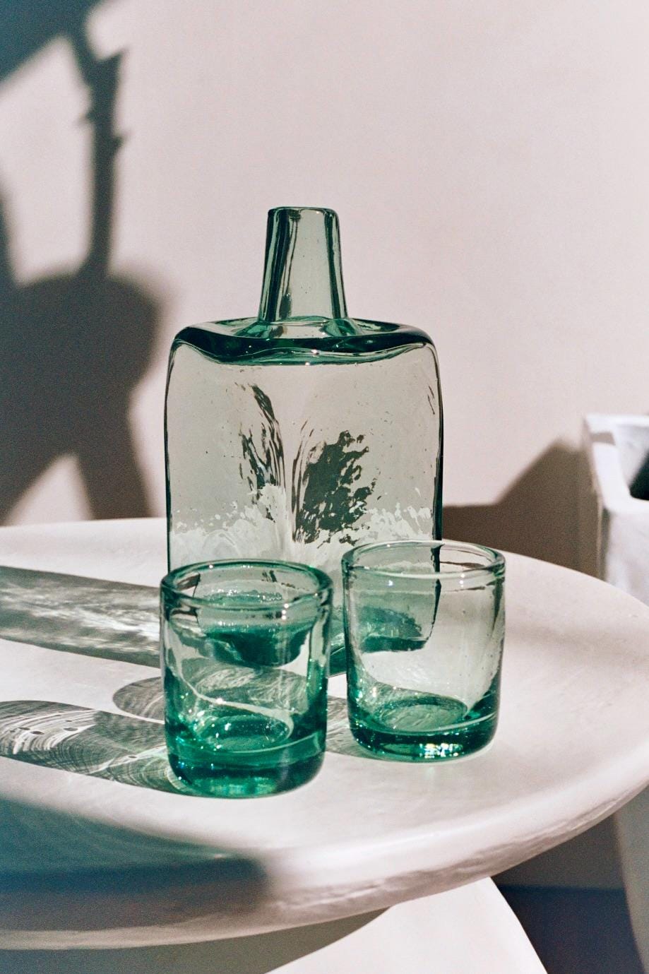 Recycled Glass Bedside Carafe Set – Turquoise Hand Blown Water Carafe