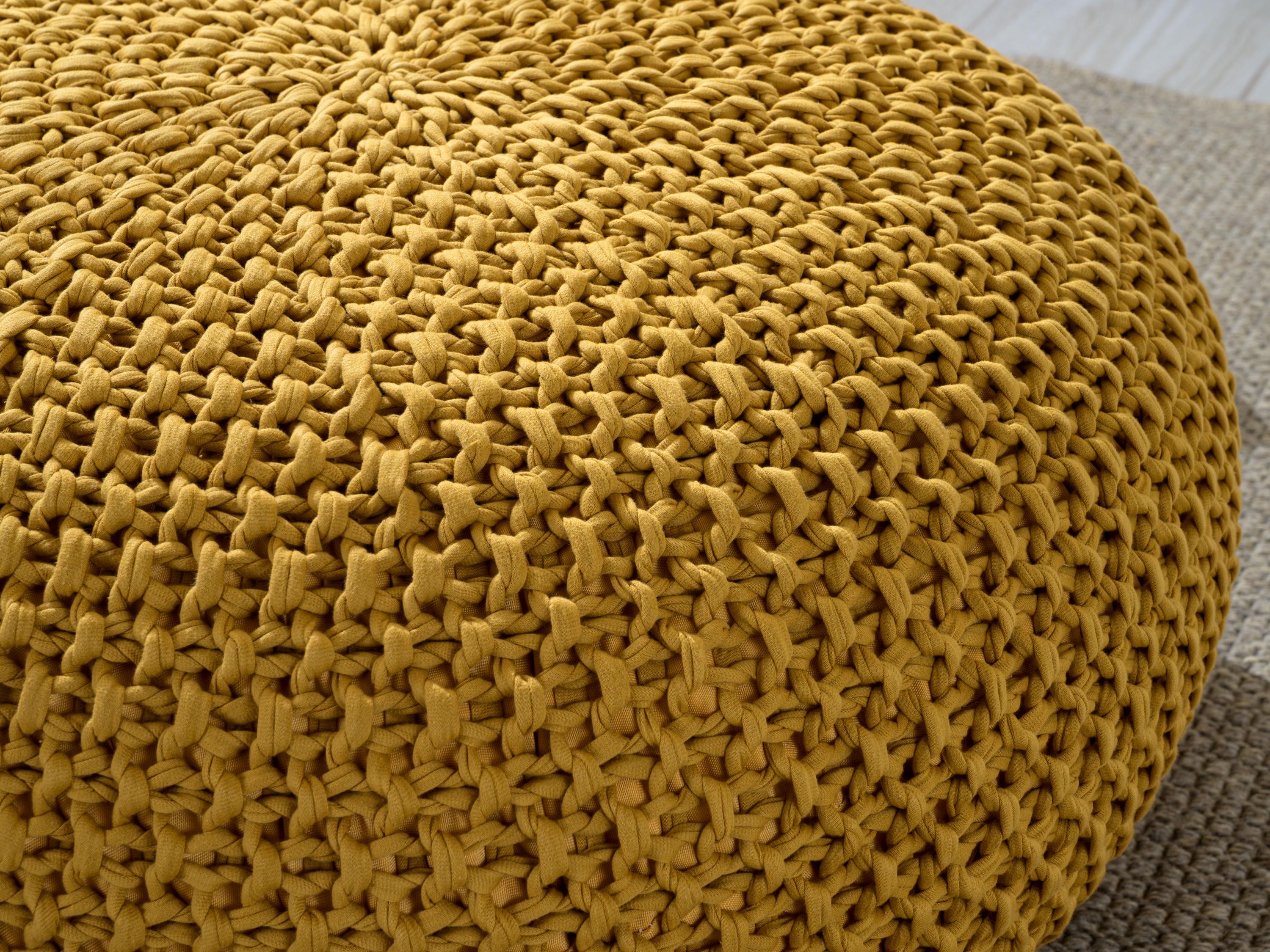 Knitted Floor Pillow, Round Cushion, 30 cm Diameter, 16 cm Height, 100% Cotton