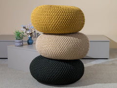 Knitted Floor Pillow, Round Cushion, 30 cm Diameter, 16 cm Height, 100% Cotton