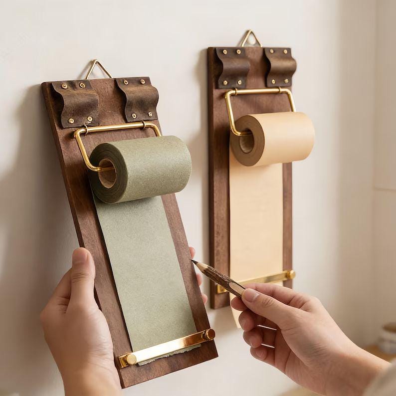 Wall-mounted Kraft Paper Roll Notepad and Pen Set