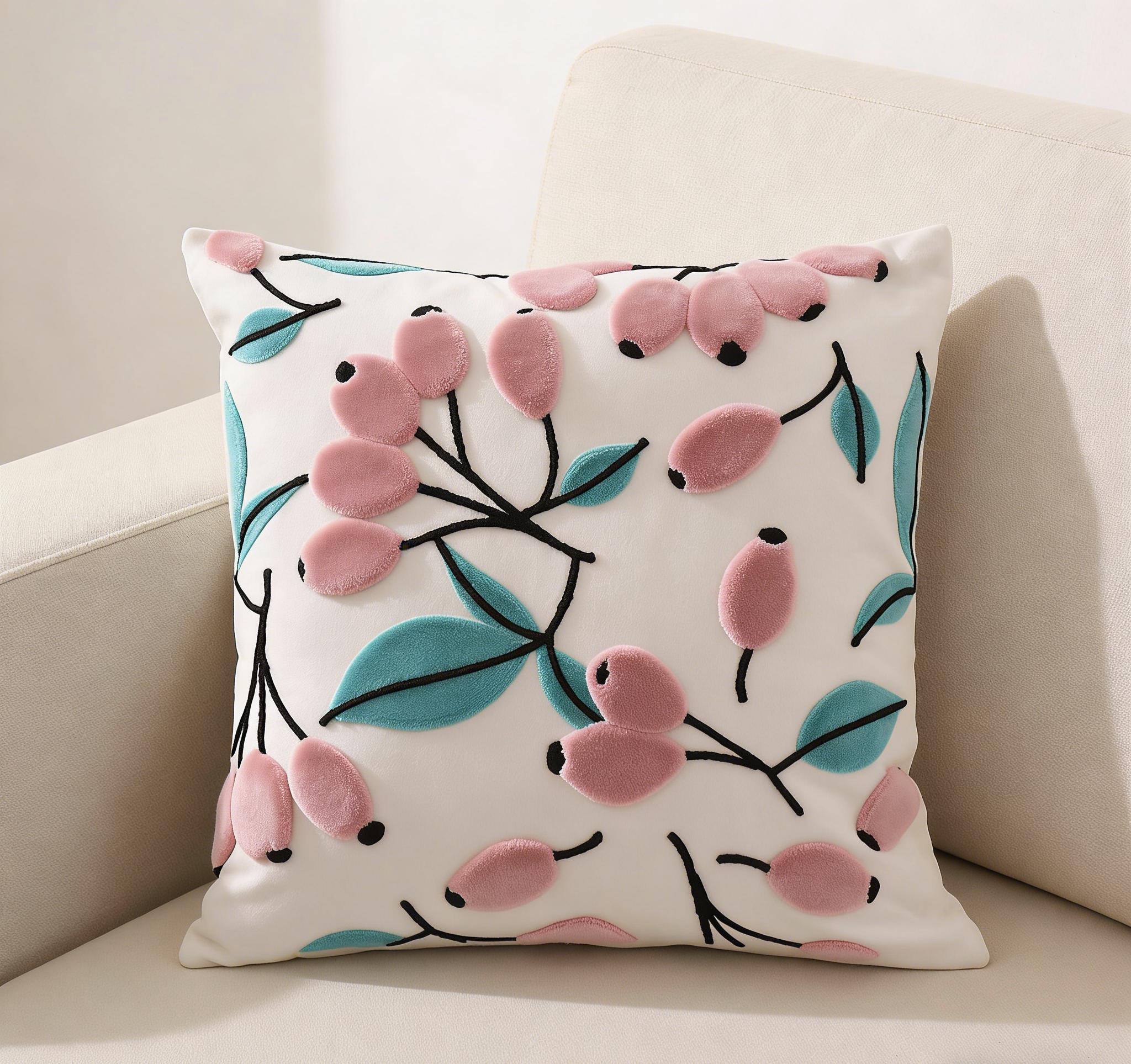 Floral Tufted Pillow Cover Embroidered Cushion Cover Throw Pillow Case Decorative Sofa Pillow
