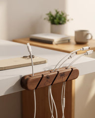 Wooden Cable Organizer, Desk Cord Holder, Magnetic Line Storage, Home Office Accessories