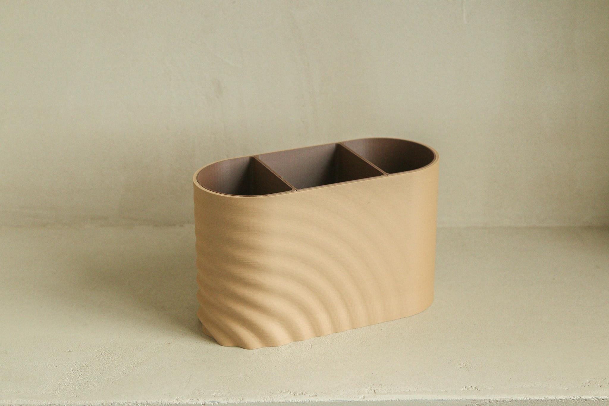 Modern Desk Organizer Set | Two-Tone Storage Box + Catchall Tray | Minimal Wave Texture