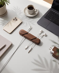 Wooden Cable Organizer, Desk Cord Holder, Magnetic Line Storage, Home Office Accessories