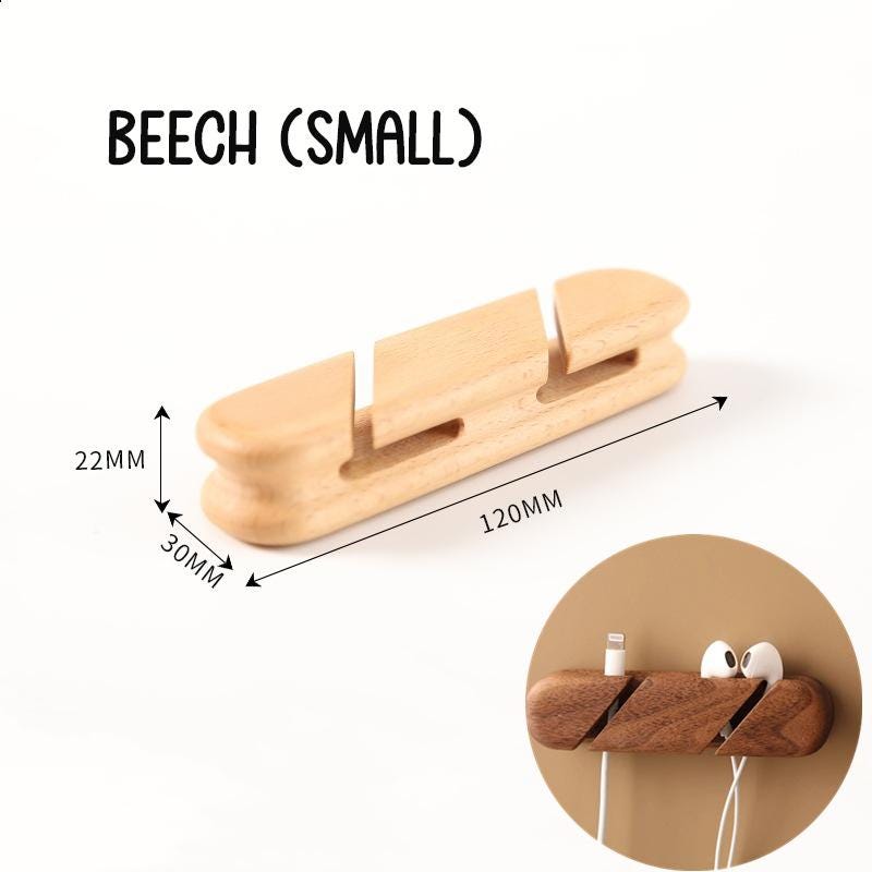 Wooden Cable Organizer, Desk Cord Holder, Magnetic Line Storage, Home Office Accessories