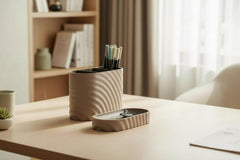 Modern Desk Organizer Set | Two-Tone Storage Box + Catchall Tray | Minimal Wave Texture