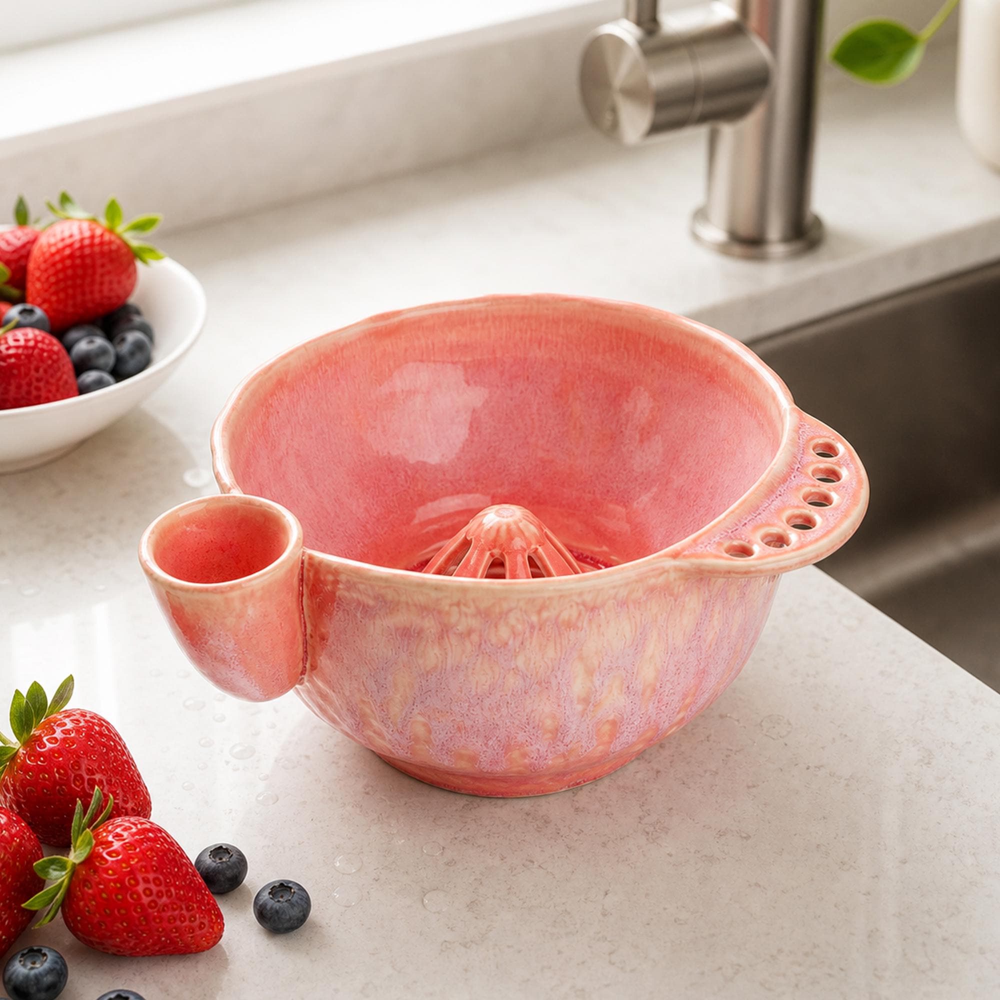Ceramic Berry Washing Bowl with Vortex Rinsing Design