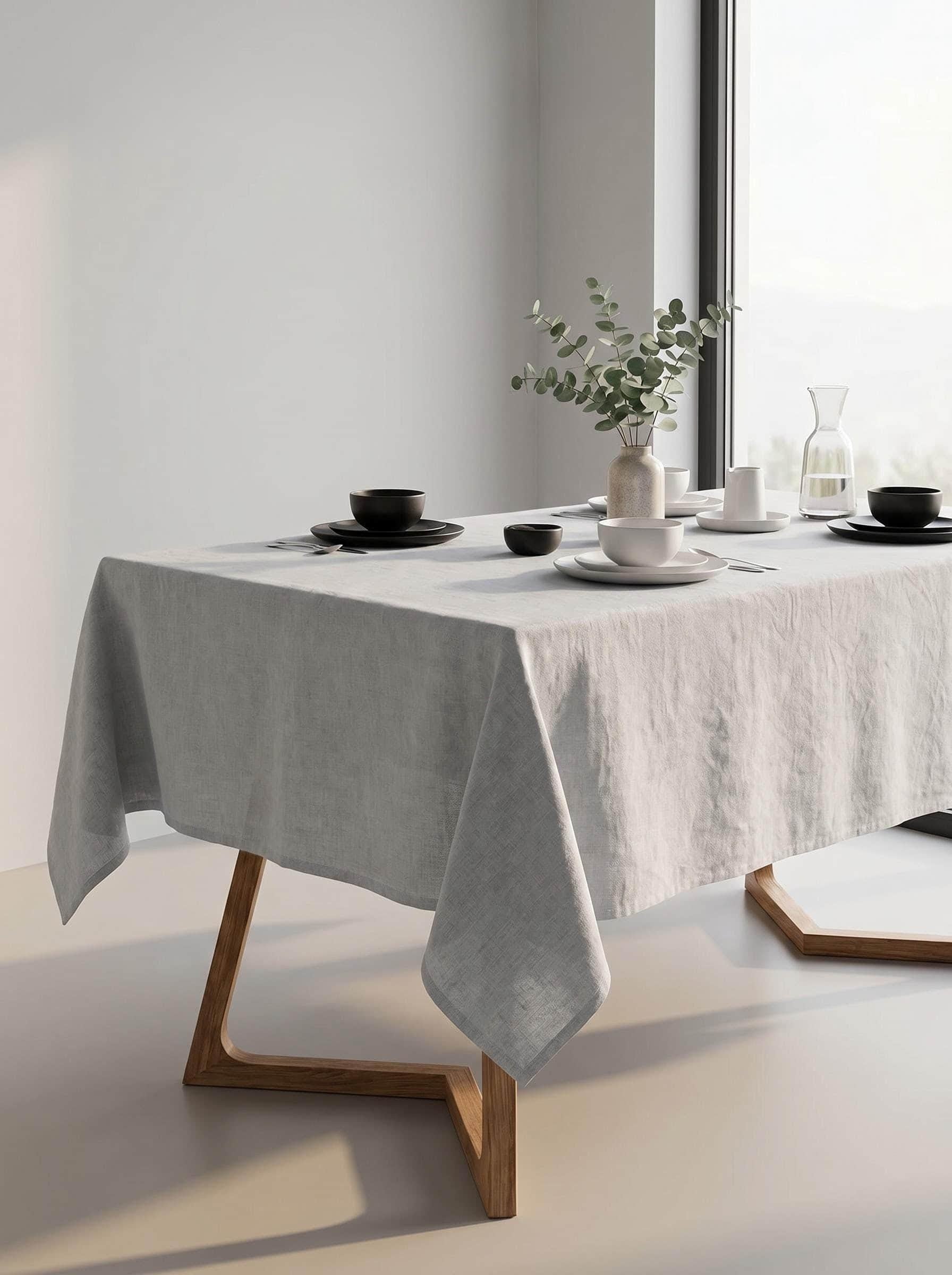 European Linen Tablecloth, Rustic Farmhouse Dining Cover, Custom Size Rectangle Round Table Linen